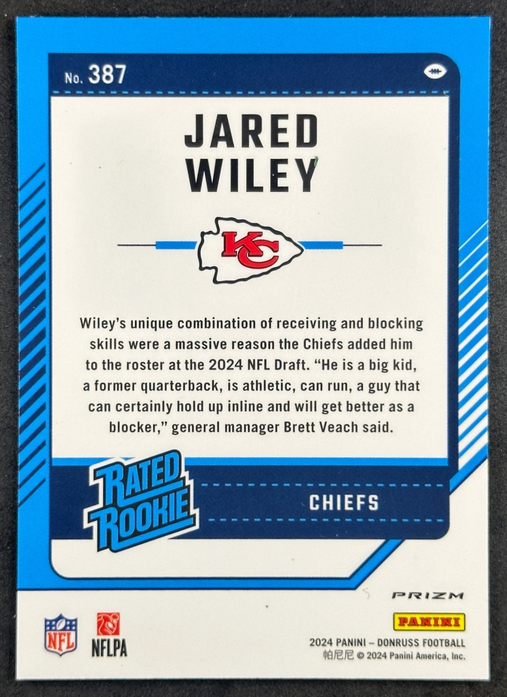 Jared Wiley 2024 Panini Donruss Optic Rated Rookie Preview Red Wave Chiefs Sports Trading Cards