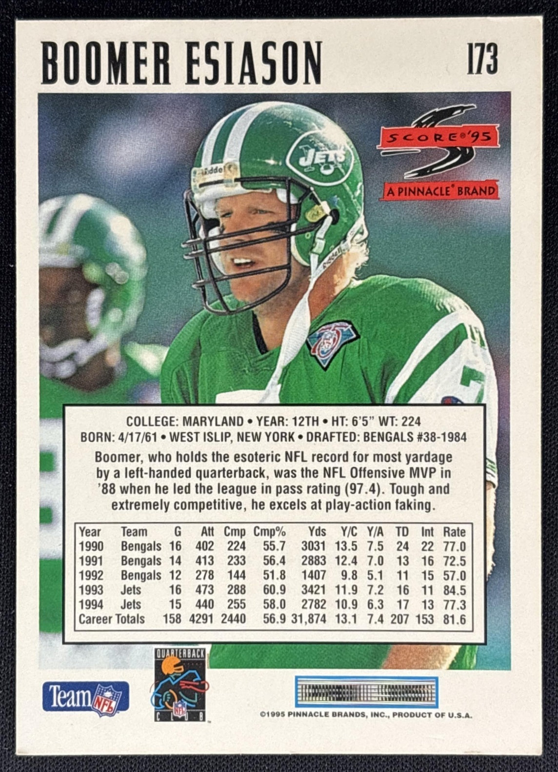 Boomer Esiason 1995 Score Jets - Back