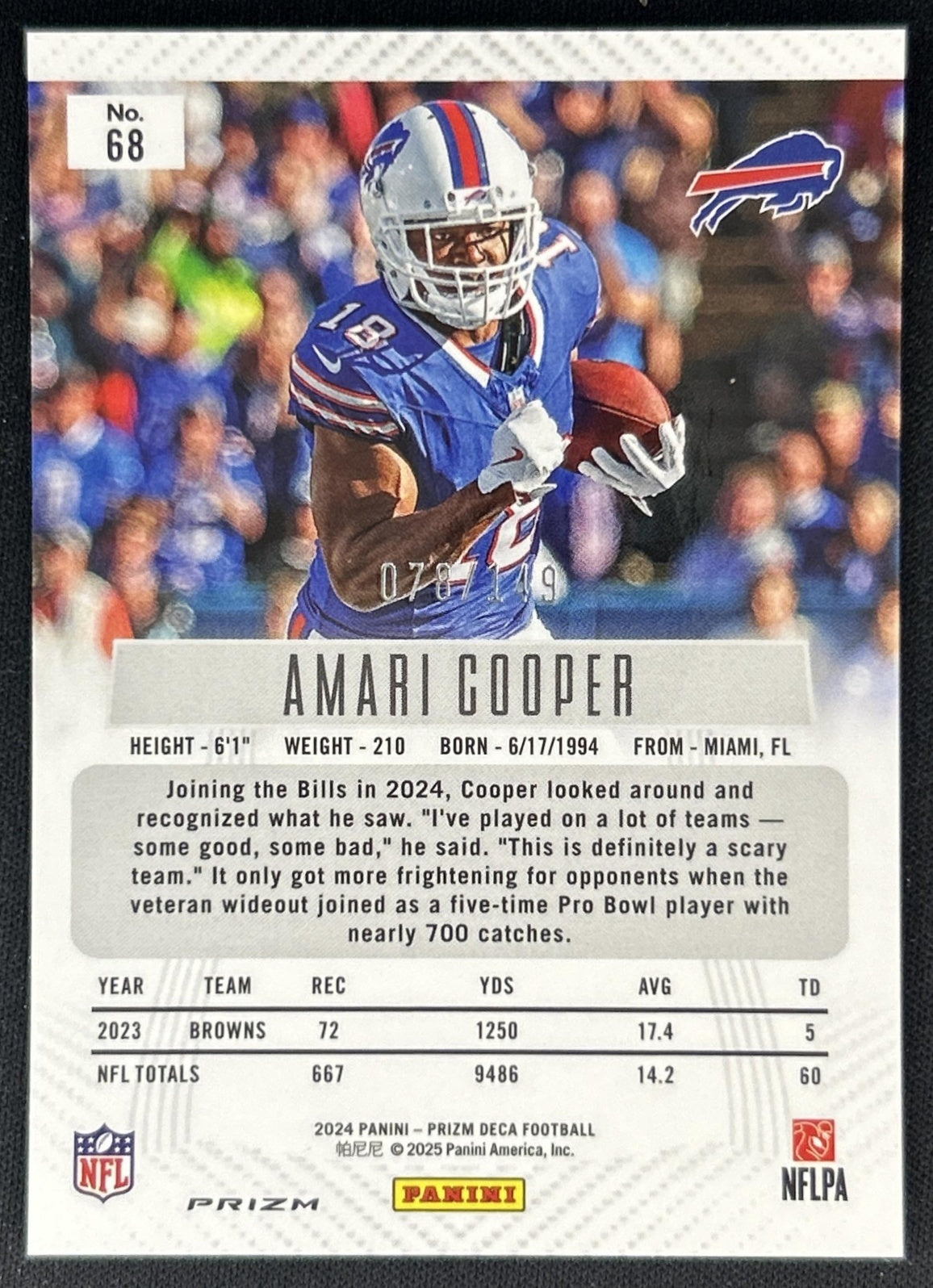 Amari Cooper 2024 Panini Prizm Deca Blue /149 Bills back