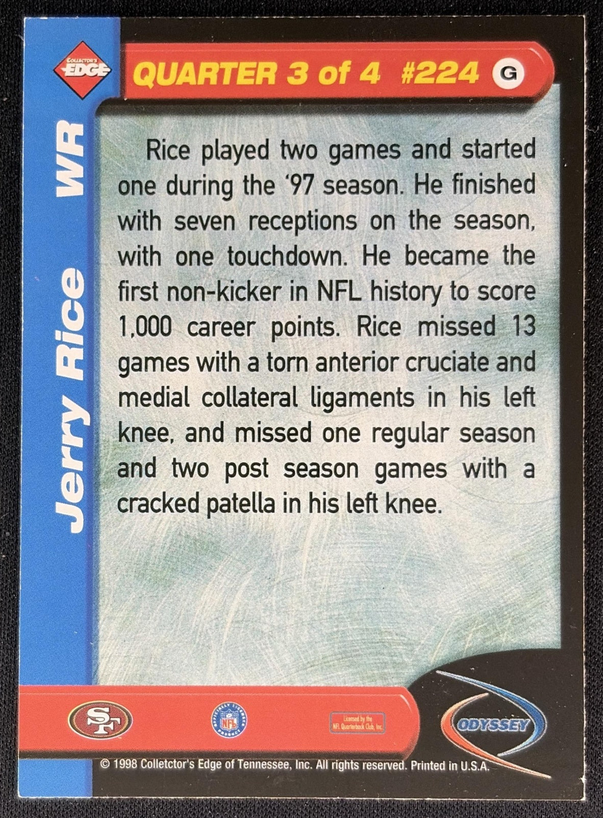 Jerry Rice 1998 Collector's Edge Odyssey 49ers Sports Trading Cards