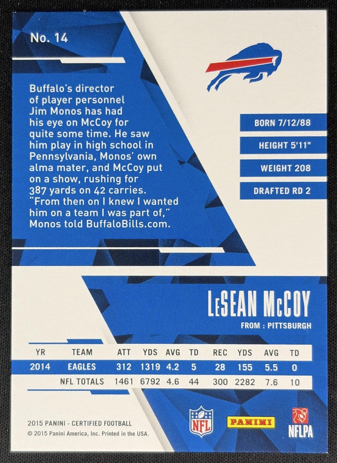 LeSean McCoy 2015 Panini Certified Mirror Silver /499 Bills