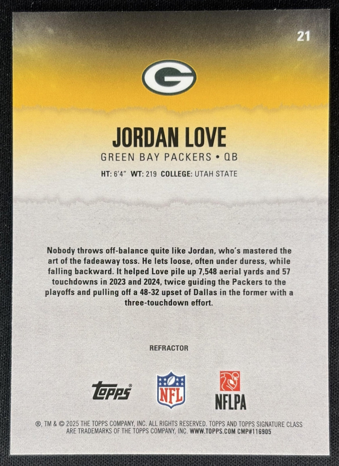 Jordan Love 2025 Topps Signature Class Chrome Veteran White Refractor Packers