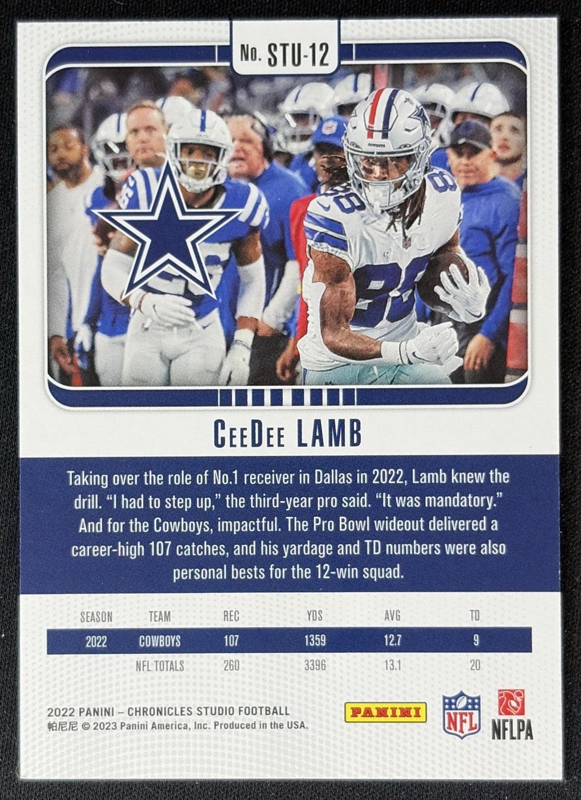CeeDee Lamb 2022 Panini Chronicles Studio Red /99 Cowboys back