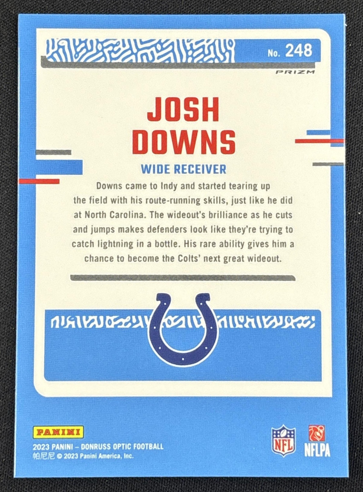 Josh Downs 2023 Panini Donruss Optic Blue Hyper Prizm Colts