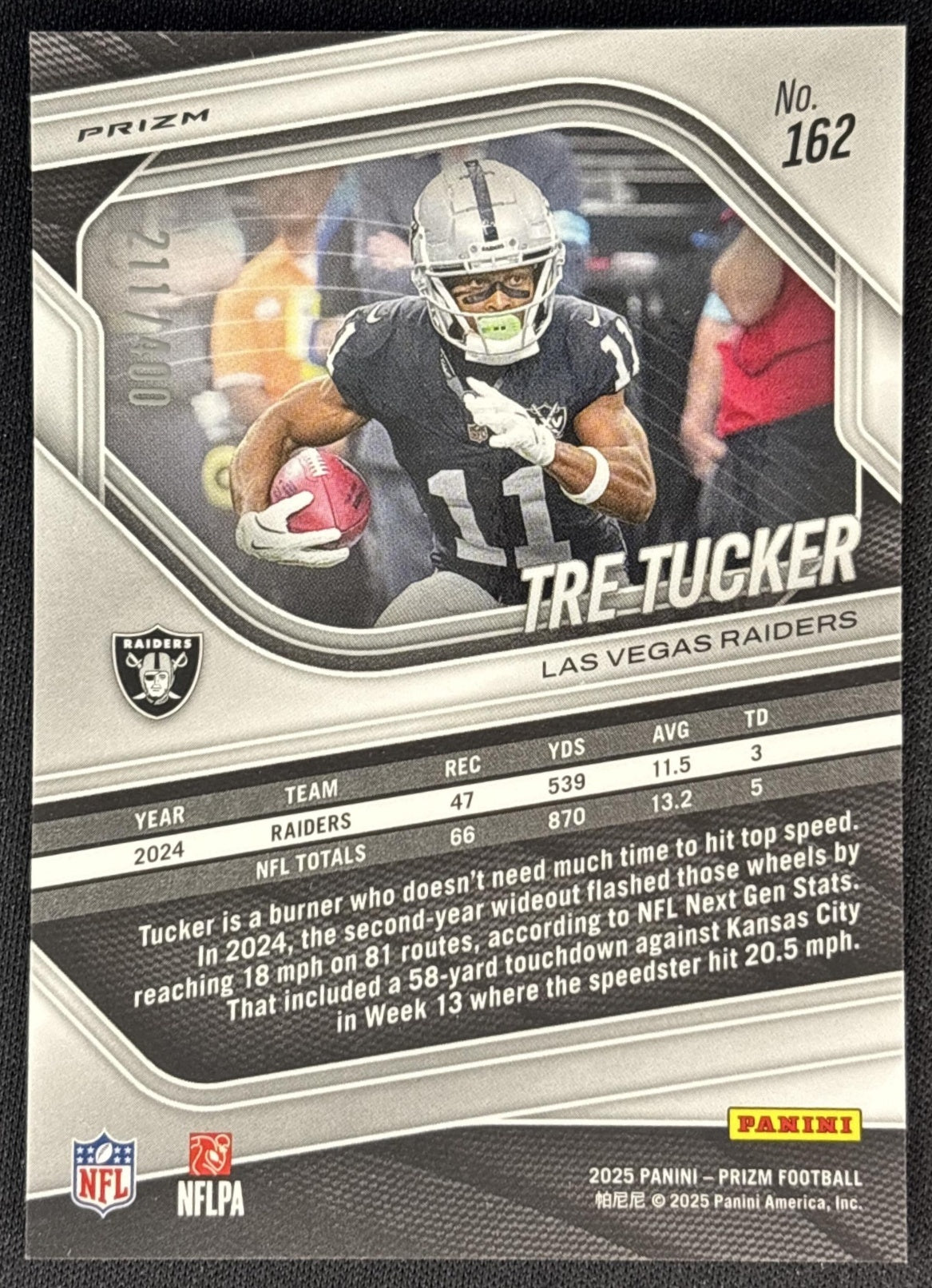 Tre Tucker 2025 Panini Prizm Pandora /400 Raiders back
