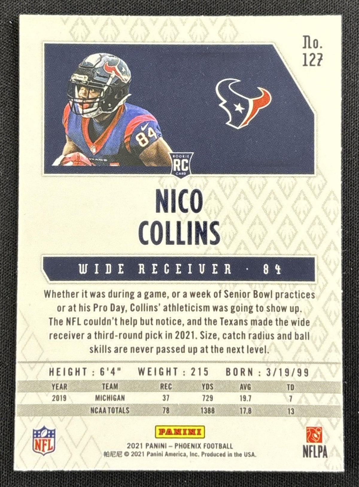 Nico Collins 2021 Panini Phoenix Celestial Texans