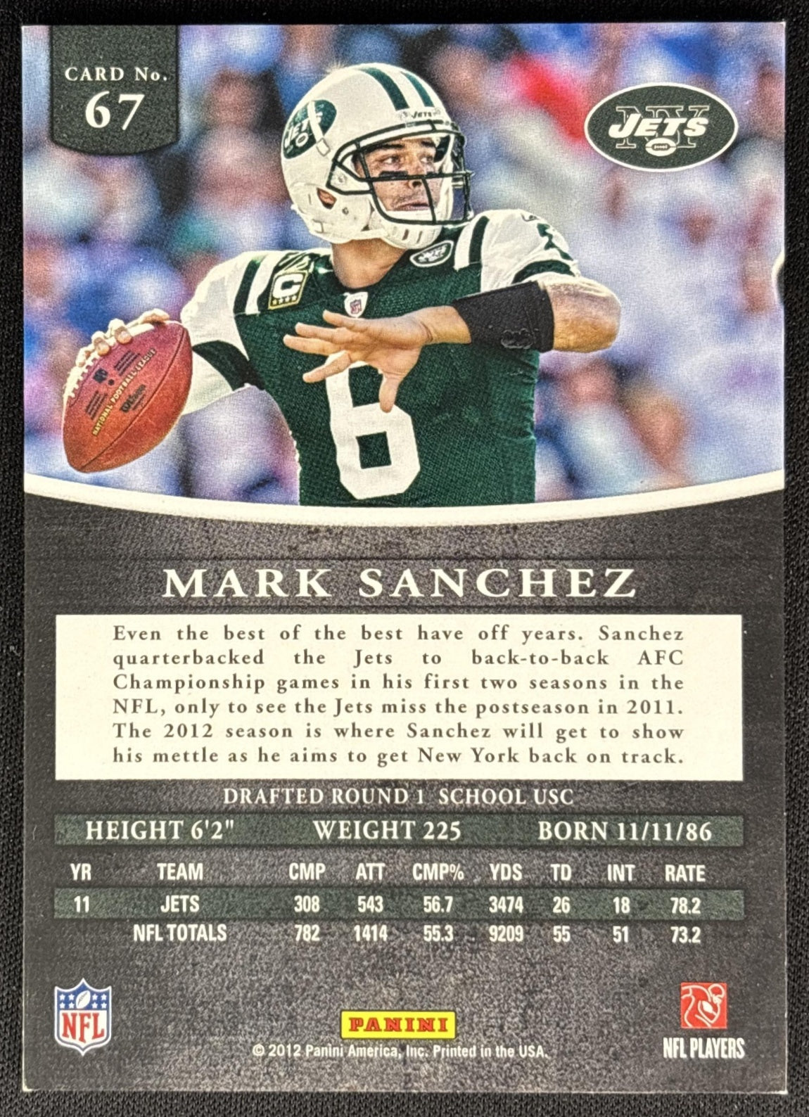 Mark Sanchez 2012 Panini Prominence /897 Jets back