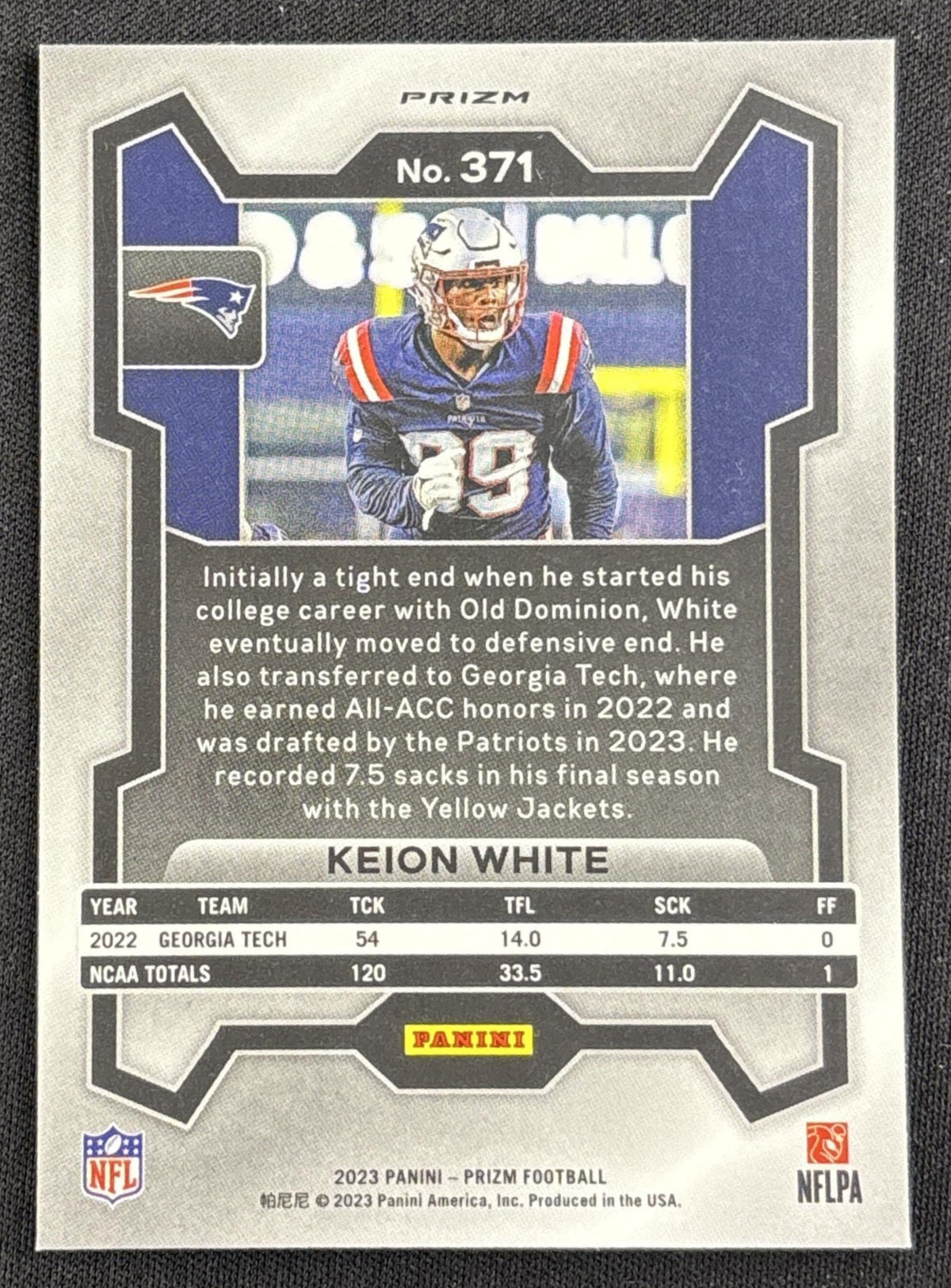 Keion White 2023 Panini Prizm Neon Green Pulsar Patriots