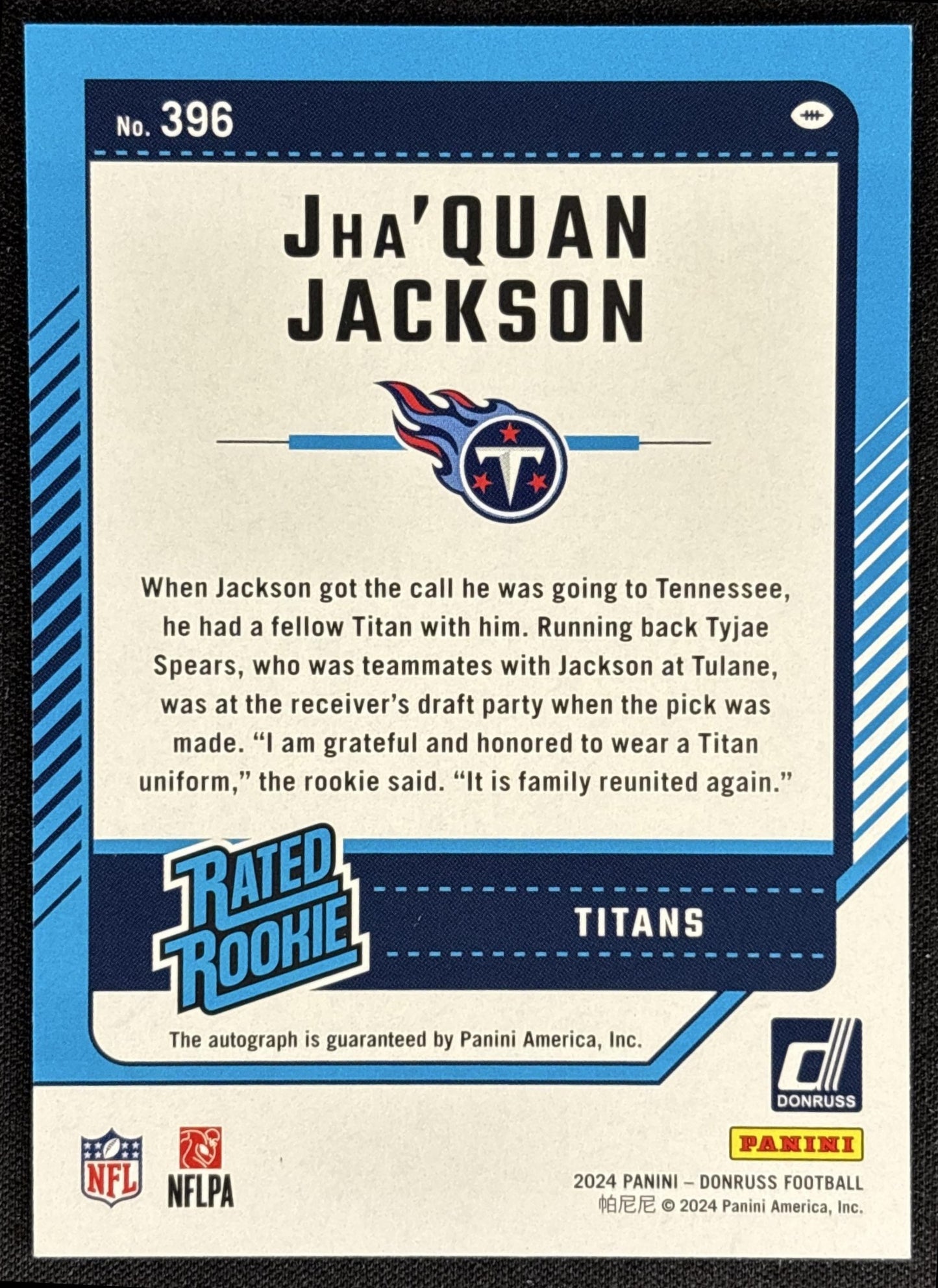 Jha'Quan Jackson 2024 Panini Donruss Rated Rookie Auto Green Titans