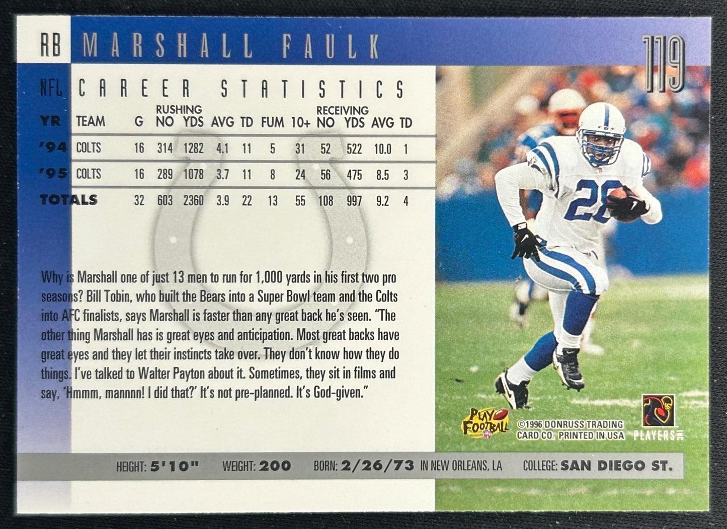 Marshall Faulk 1996 Colts