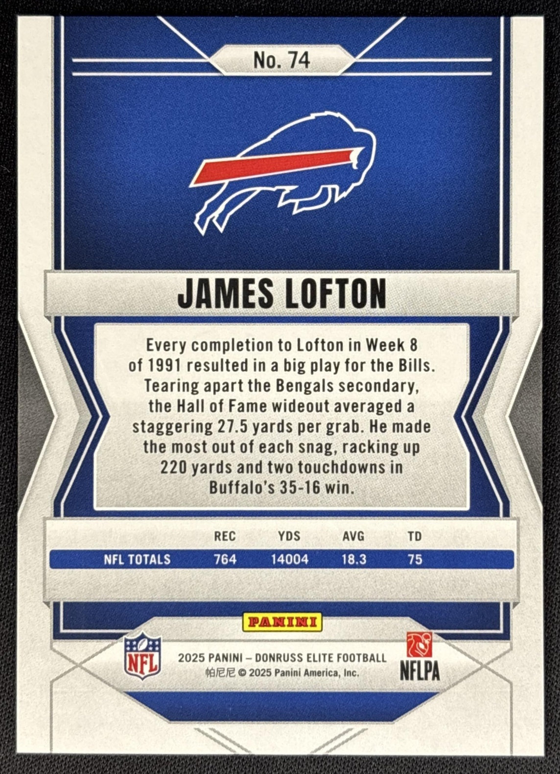 James Lofton 2025 Panini Donruss Elite Blue /75 Bills Sports Trading Cards