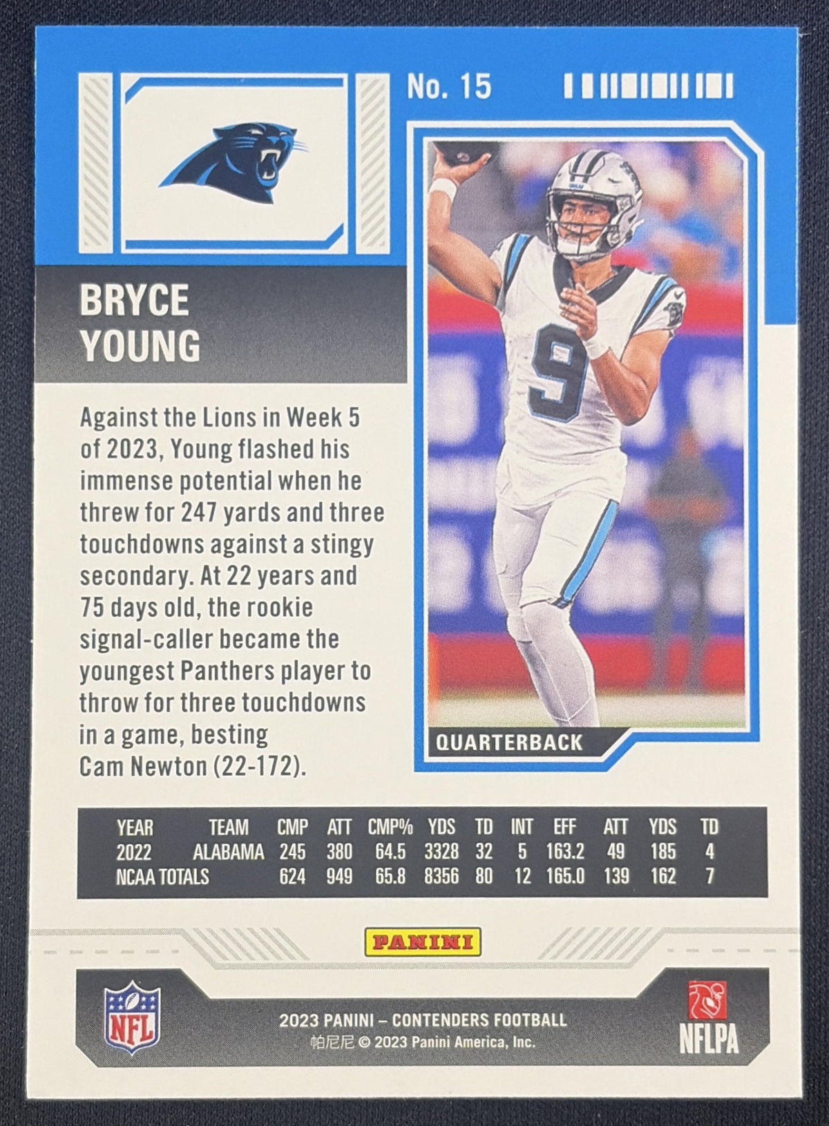 Bryce Young 2023 Panini Contenders Game Ticket Bronze Panthers Carolina Panthers