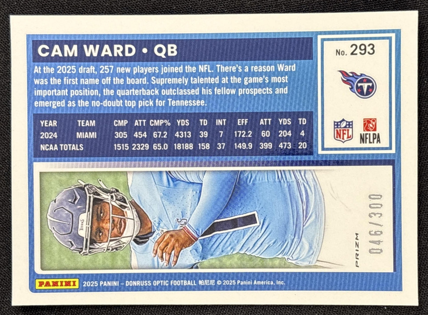 Cam Ward 2025 Panini Donruss Optic Rated Rookie Wave Prizm /300 Titans