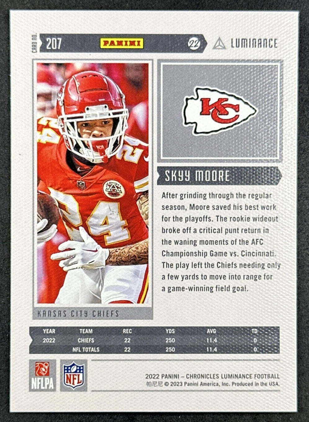 Skyy Moore 2022 Panini Chronicles Luminance Update Rookies Chiefs