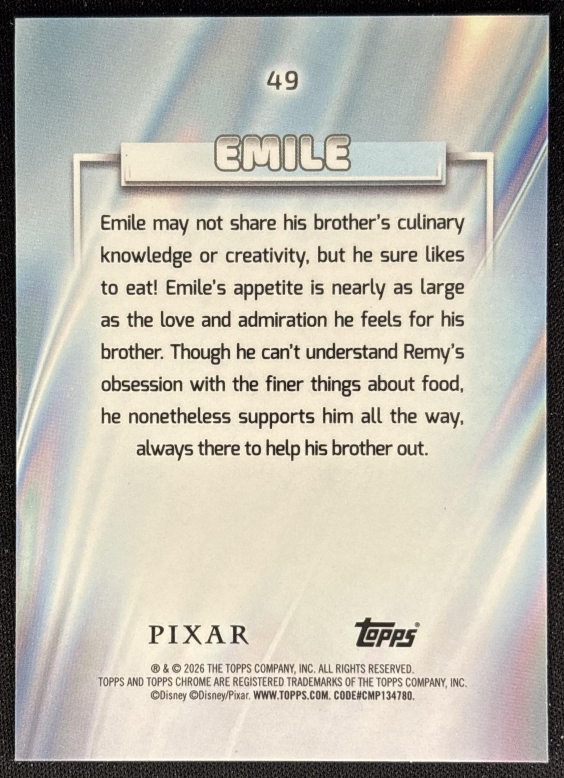 Emile 2026 Topps Chrome Disney Ratatouille back