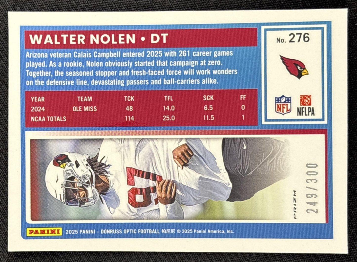 Walter Nolen 2025 Panini Donruss Optic Rated Rookie Wave Prizm /300 Cardinals