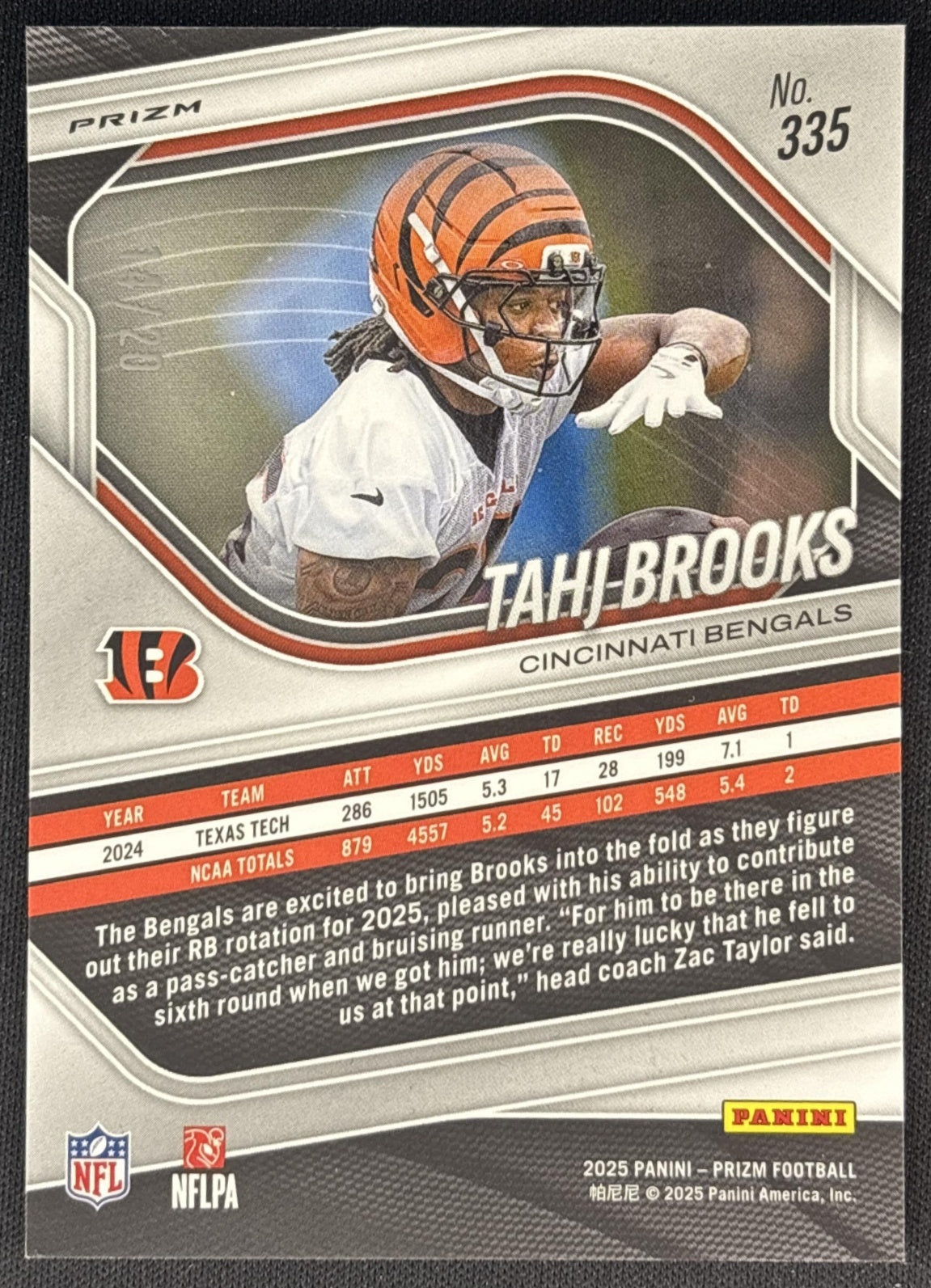 Tahj Brooks 2025 Panini Prizm Logo /20 Bengals Sports Trading Cards