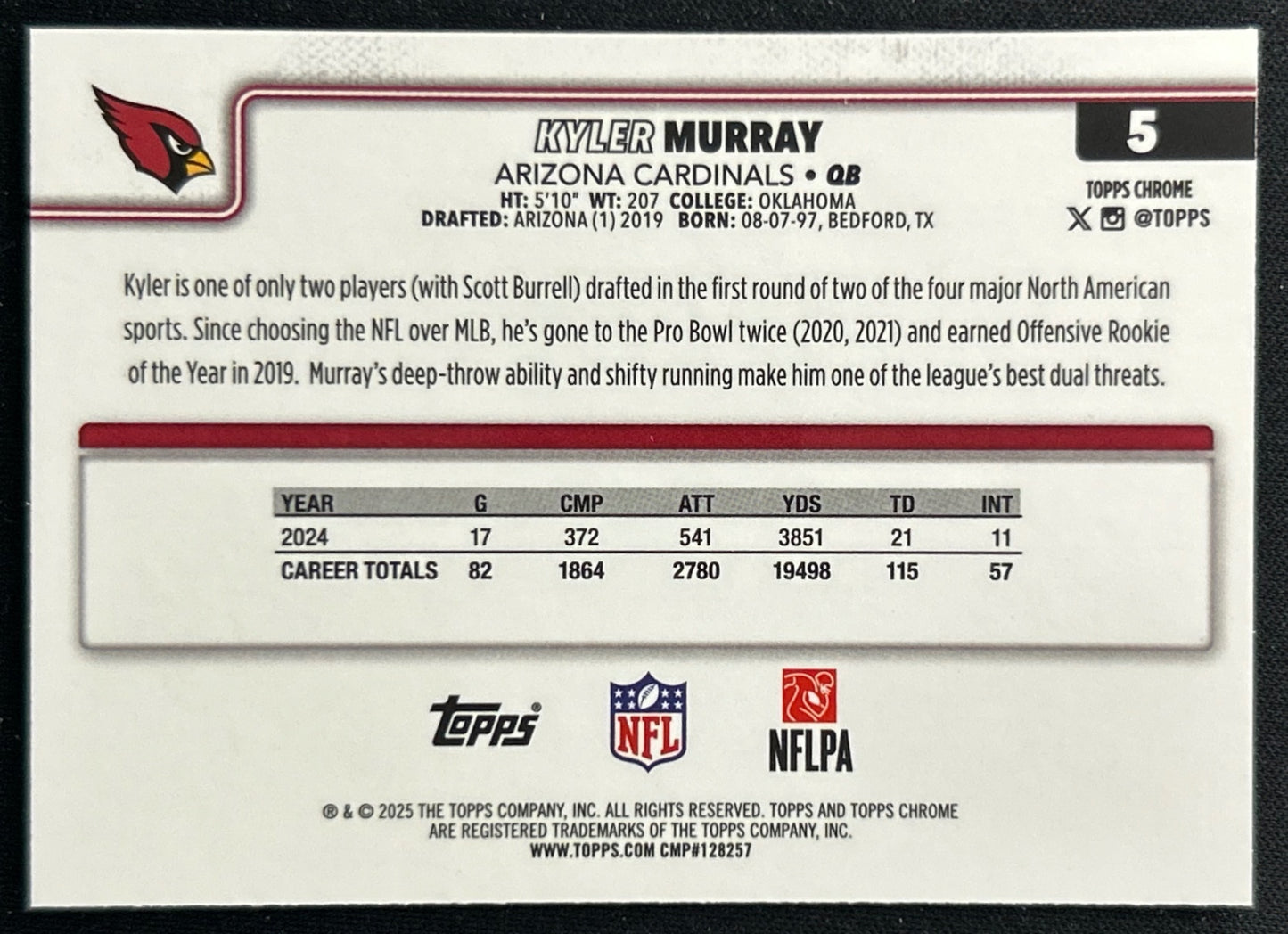 Kyler Murray 2025 Topps Chrome Cardinals Sports Trading Cards