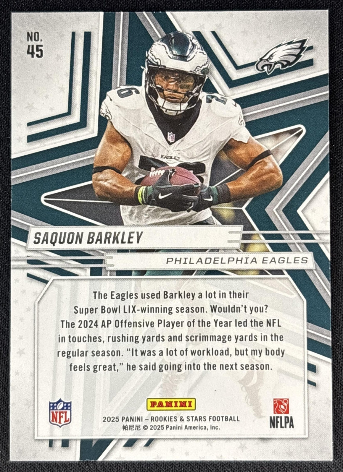 Saquon Barkley 2025 Panini Rookies & Stars Purple /999 Eagles Back