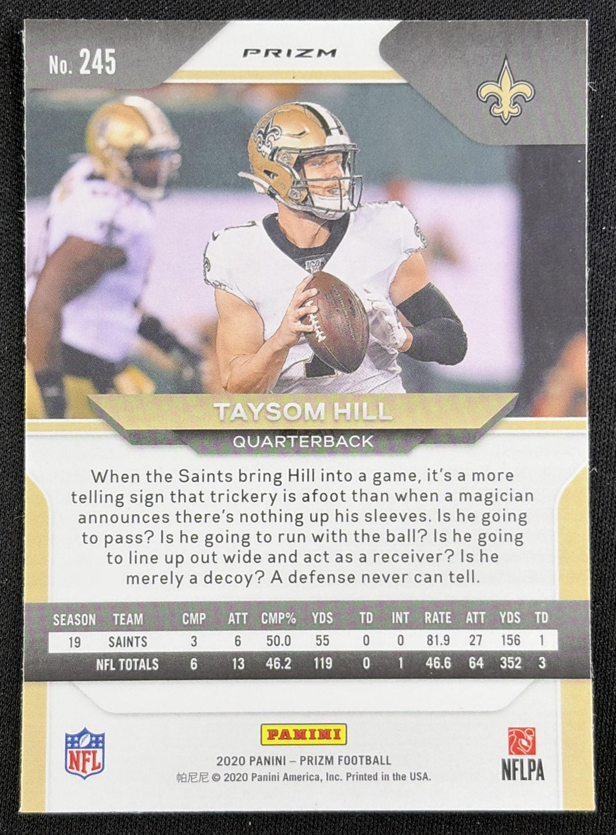 Taysom Hill 2020 Panini Prizm Red Ice Saints Sports Trading Card