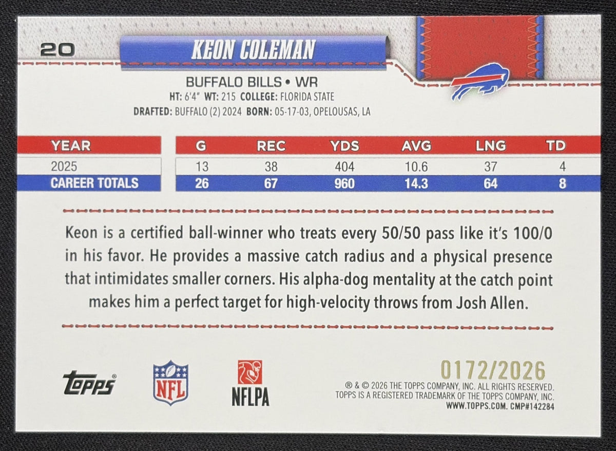 Keon Coleman 2026 Topps Gold /2026 Bills