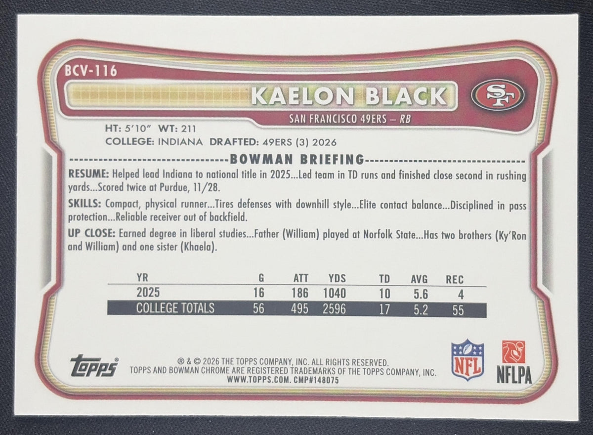 Kaelon Black 2026 Bowman Chrome NFL Mojo Refractor 49ers