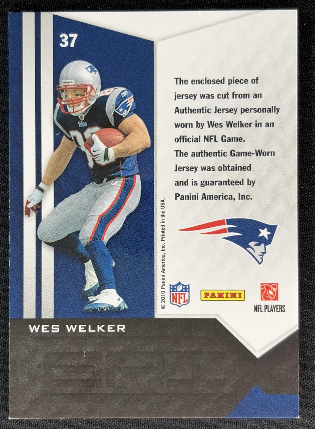 Wes Welker 2010 Panini Epix Jerseys Blue Patriots back
