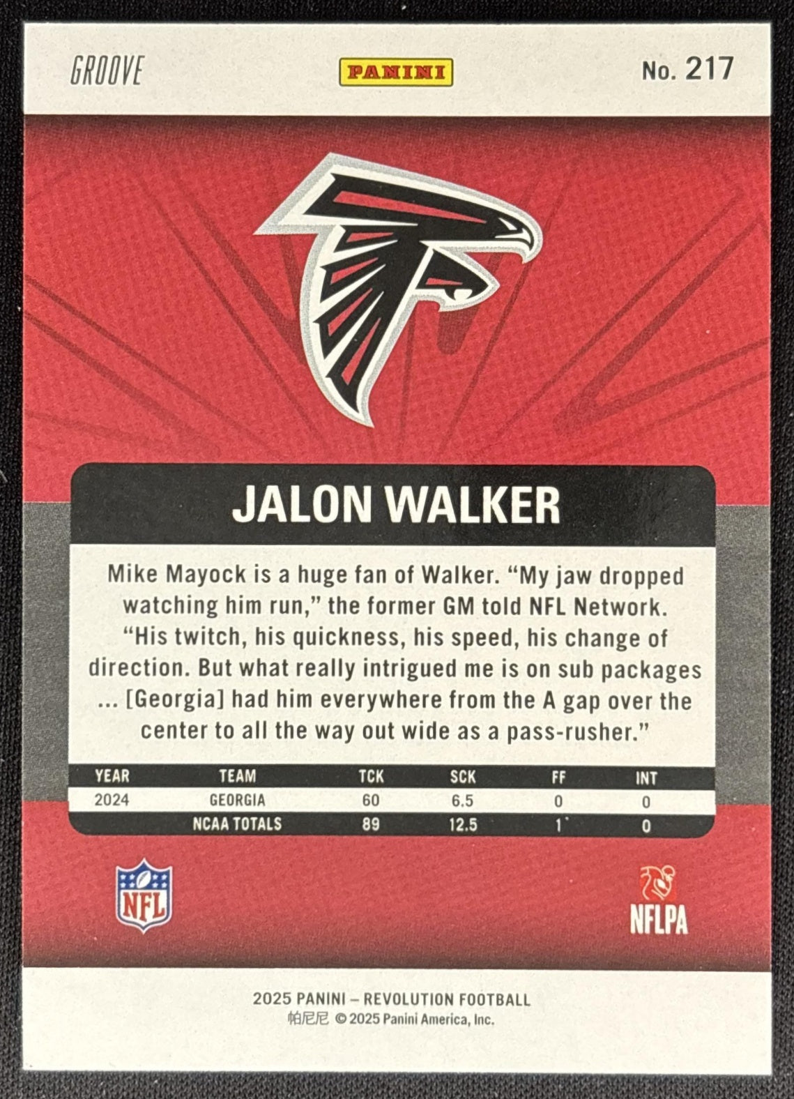 Jalon Walker 2025 Panini Revolution Rookies Groove Falcons Sports Trading Cards