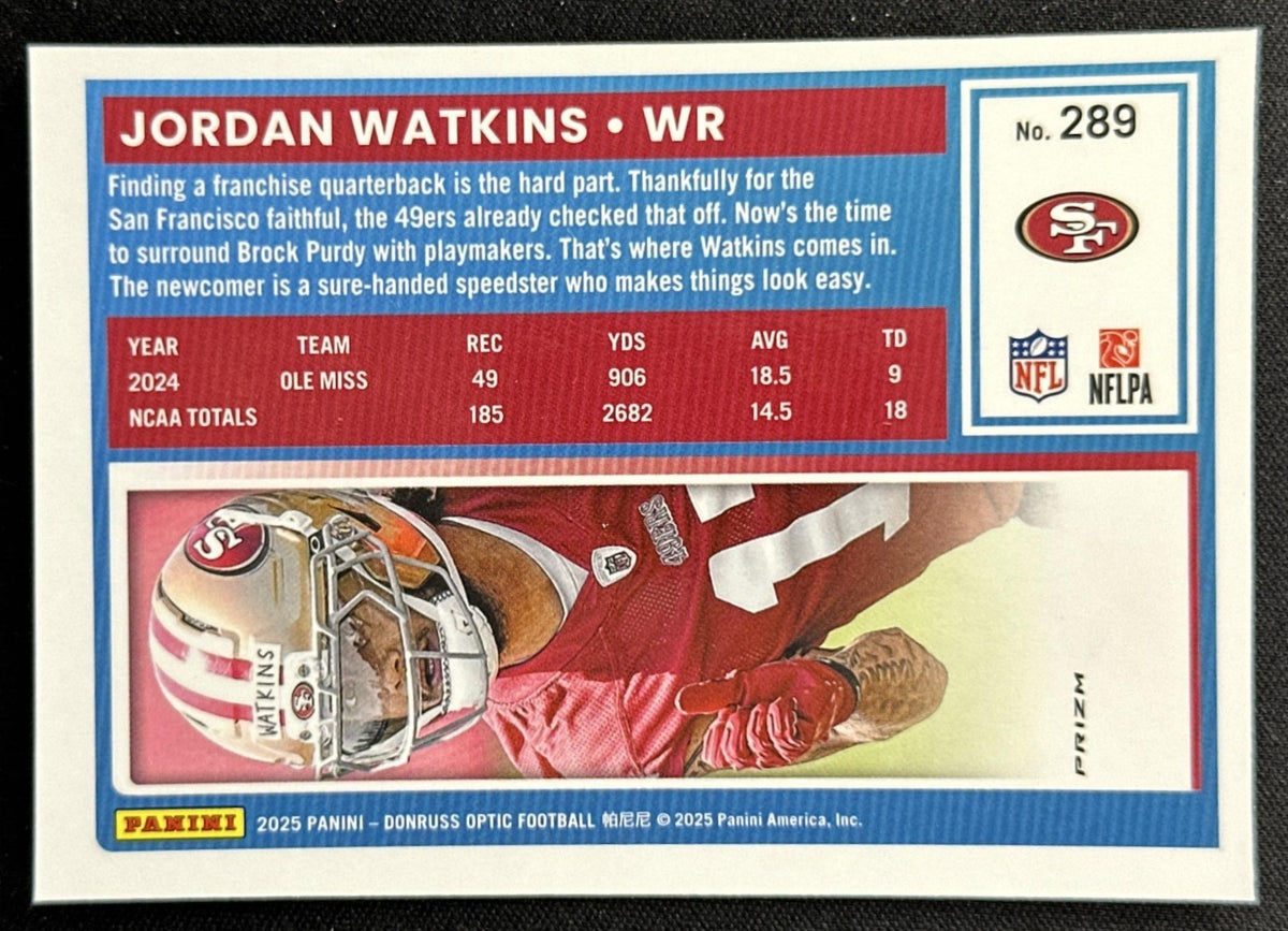 Jordan Watkins 2025 Panini Donruss Optic Rated Rookie Freedom Prizm 49ers Sports Trading Card