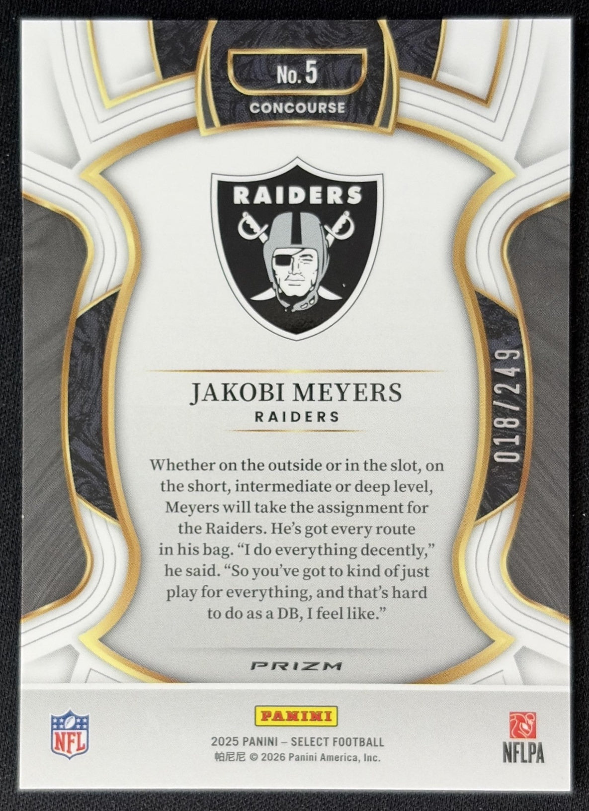 Jakobi Meyers 2025 Panini Select Concourse Blue Prizm /249 Raiders