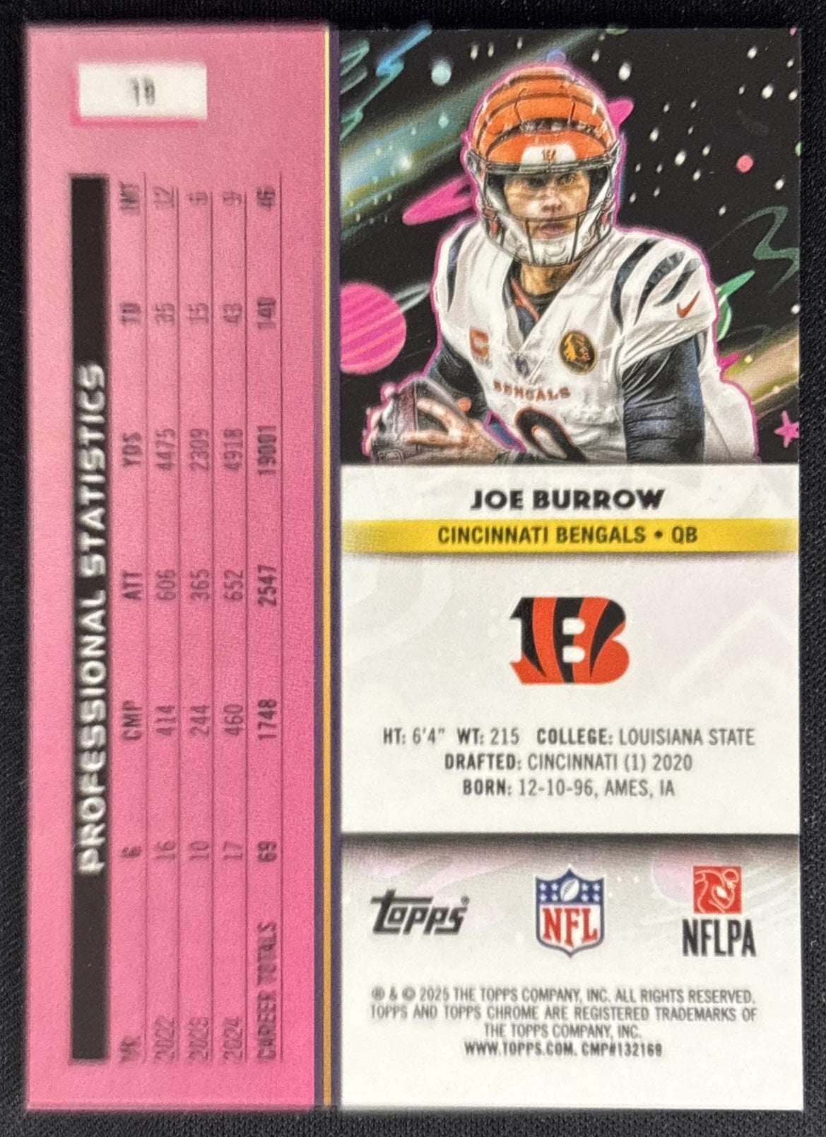 Joe Burrow 2025 Topps Cosmic Chrome Bengals back