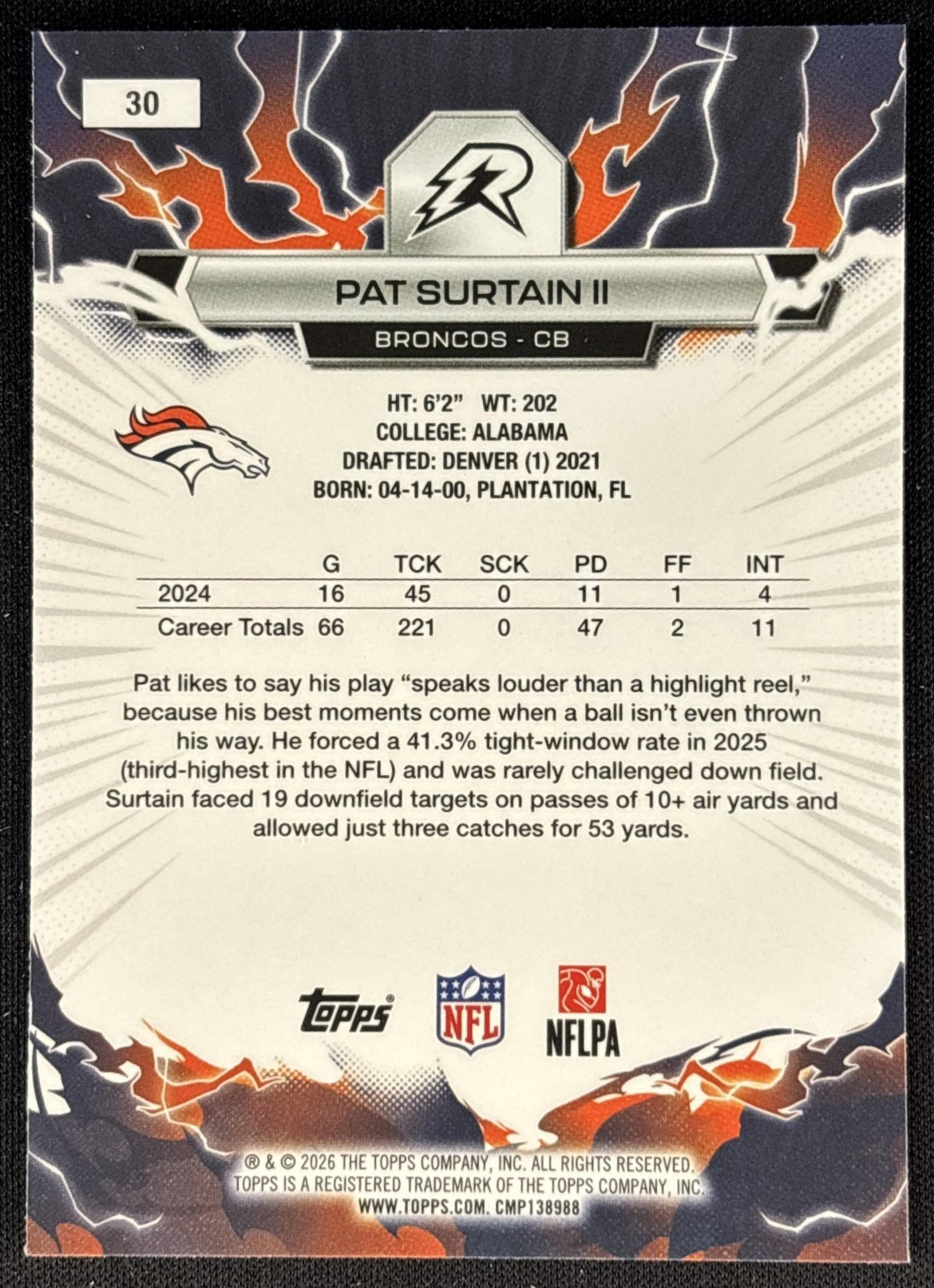 Pat Surtain II 2025 Topps Resurgence Broncos Denver Broncos back