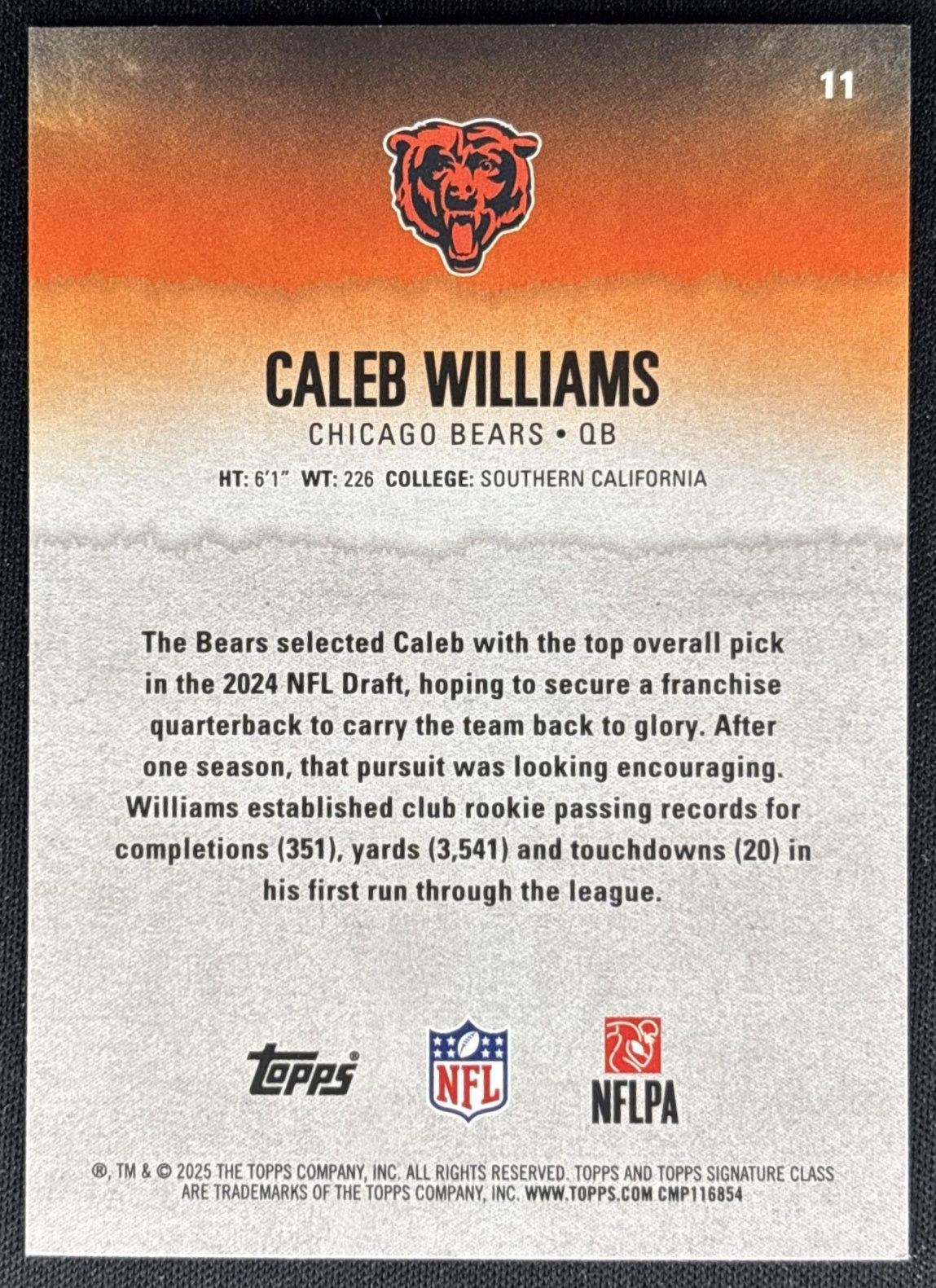 Caleb Williams 2025 Topps Signature Class Veteran Blue & Yellow Foil Bears Sports Trading Cards