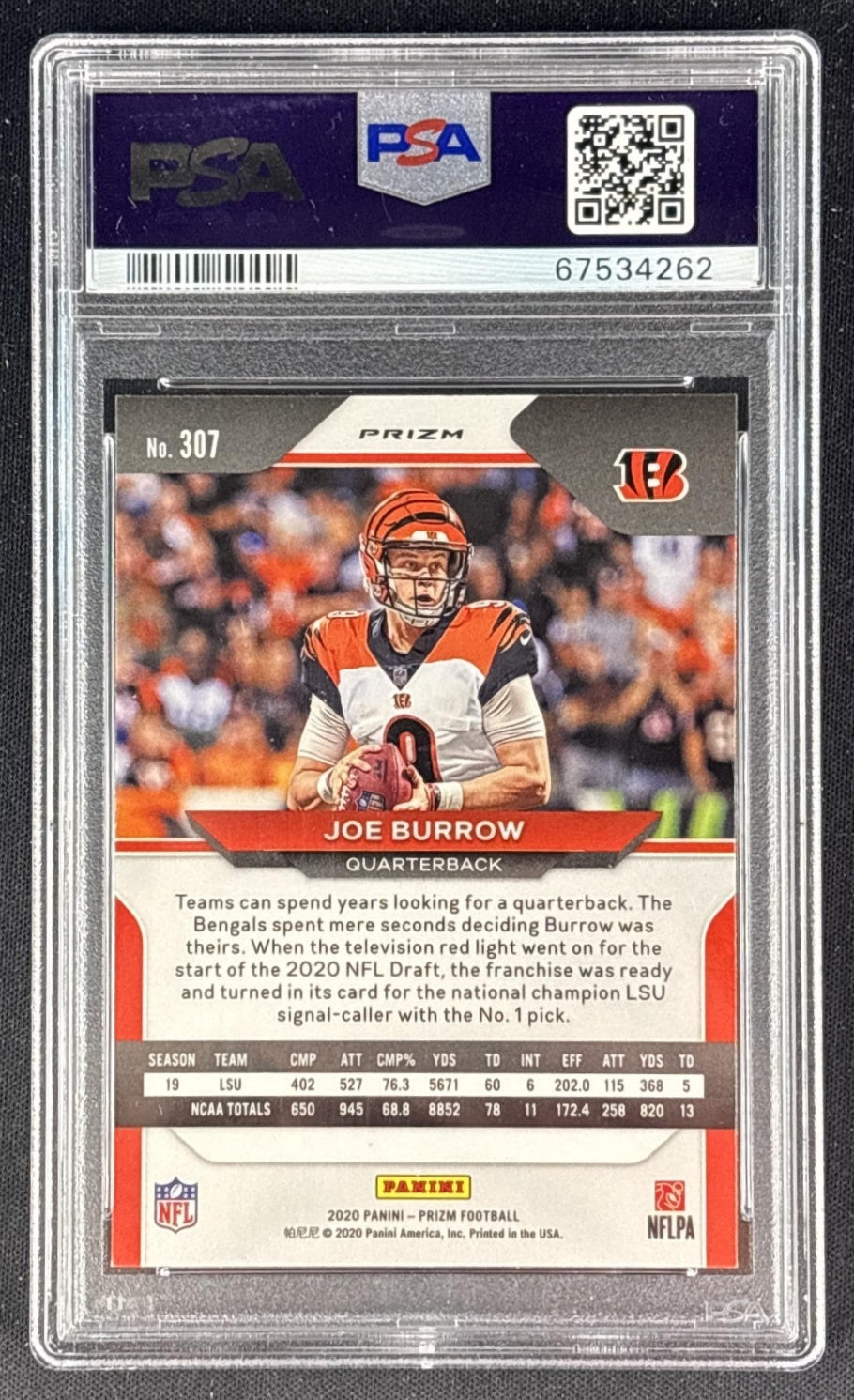 Joe Burrow 2020 Panini Prizm Silver PSA 9 Rookie Bengals Sports Trading Cards