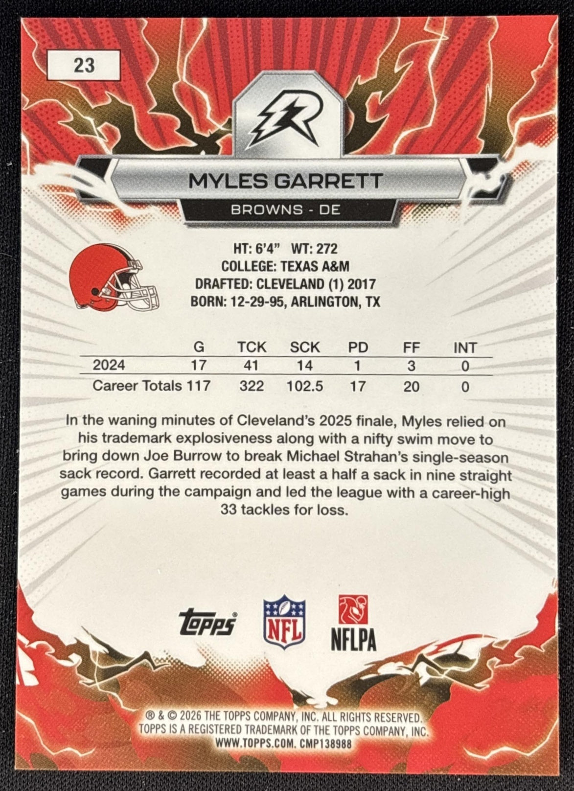 Myles Garrett 2025 Topps Resurgence Browns Cleveland Browns back