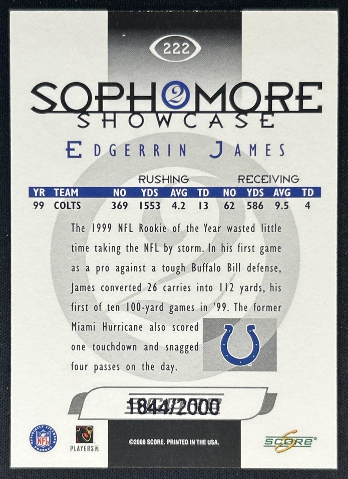 Edgerrin James 2000 Score Scorecard /2000 Colts back