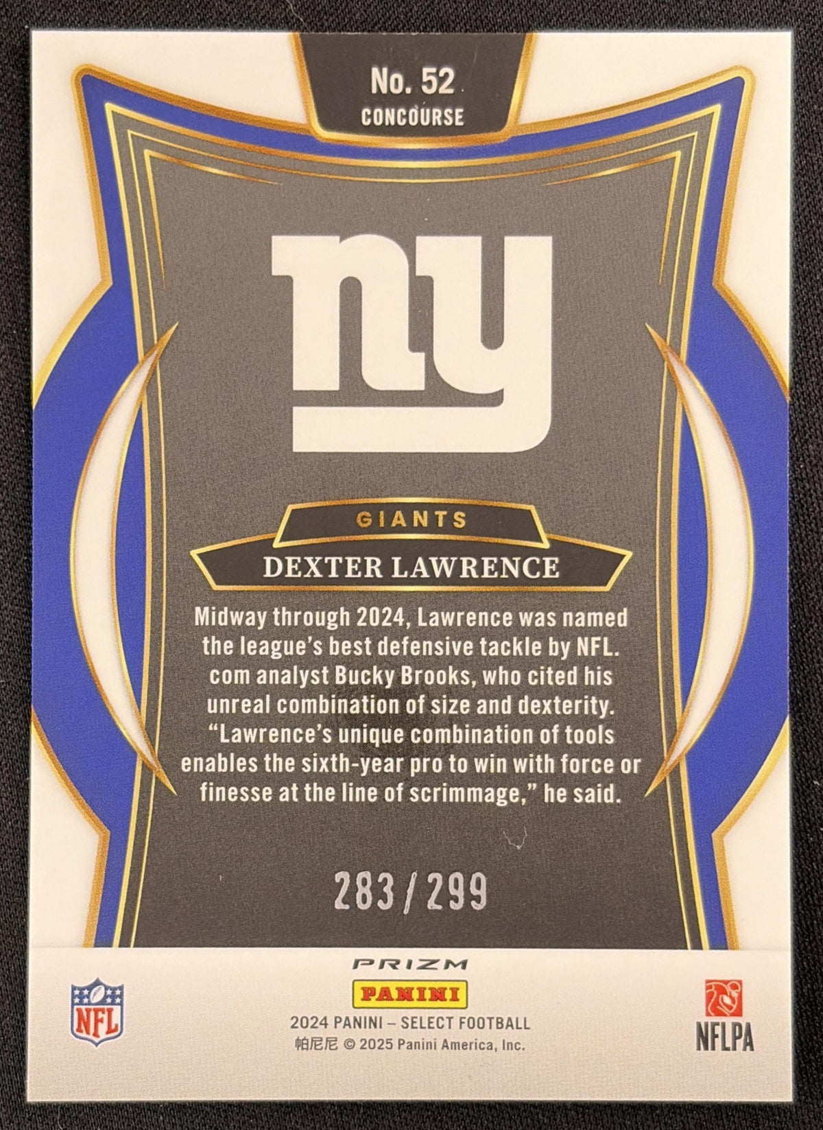 Dexter Lawrence 2024 Panini Select Concourse Copper Prizm Shock /299 Giants