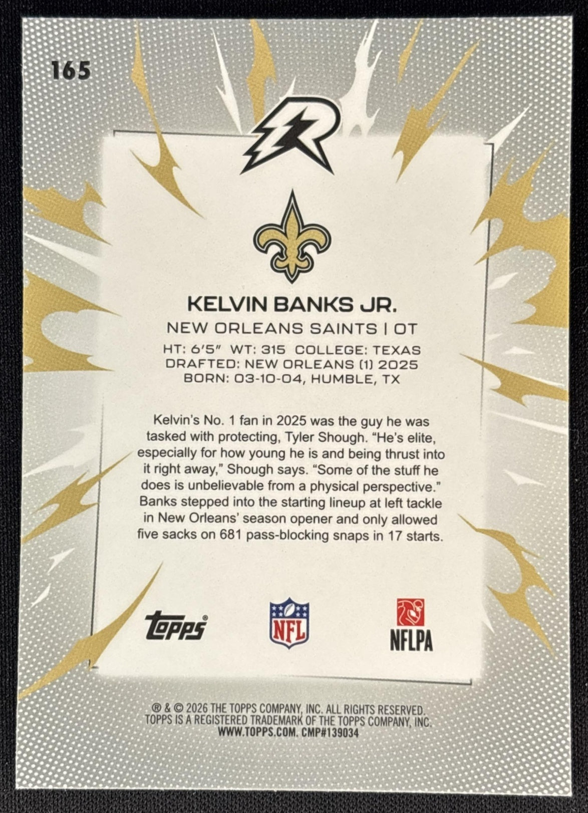 Kelvin Banks Jr. 2025 Topps Resurgence Saints Sports Trading Cards