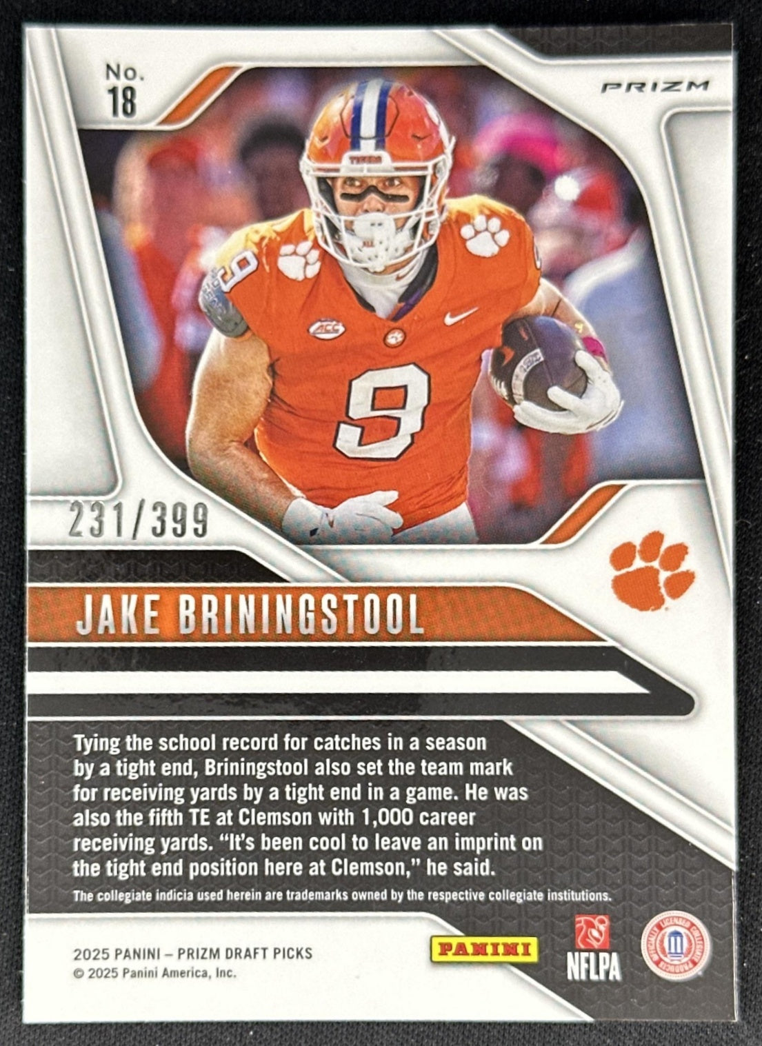 Jake Briningstool 2025 Panini Prizm Draft Picks Red /399 Tigers back