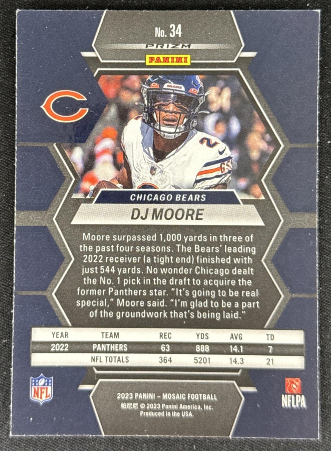 DJ Moore 2023 Panini Mosaic Camo Pink Mosaic Bears Sports Trading Card