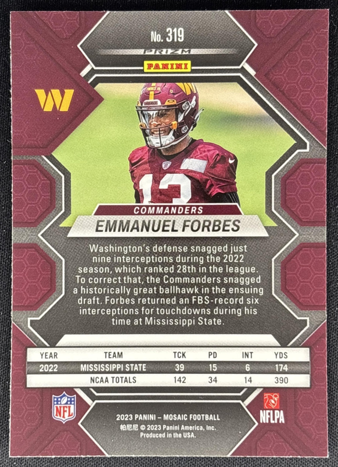 Emmanuel Forbes 2023 Panini Mosaic Reactive Blue Mosaic Commanders Sports Trading Cards