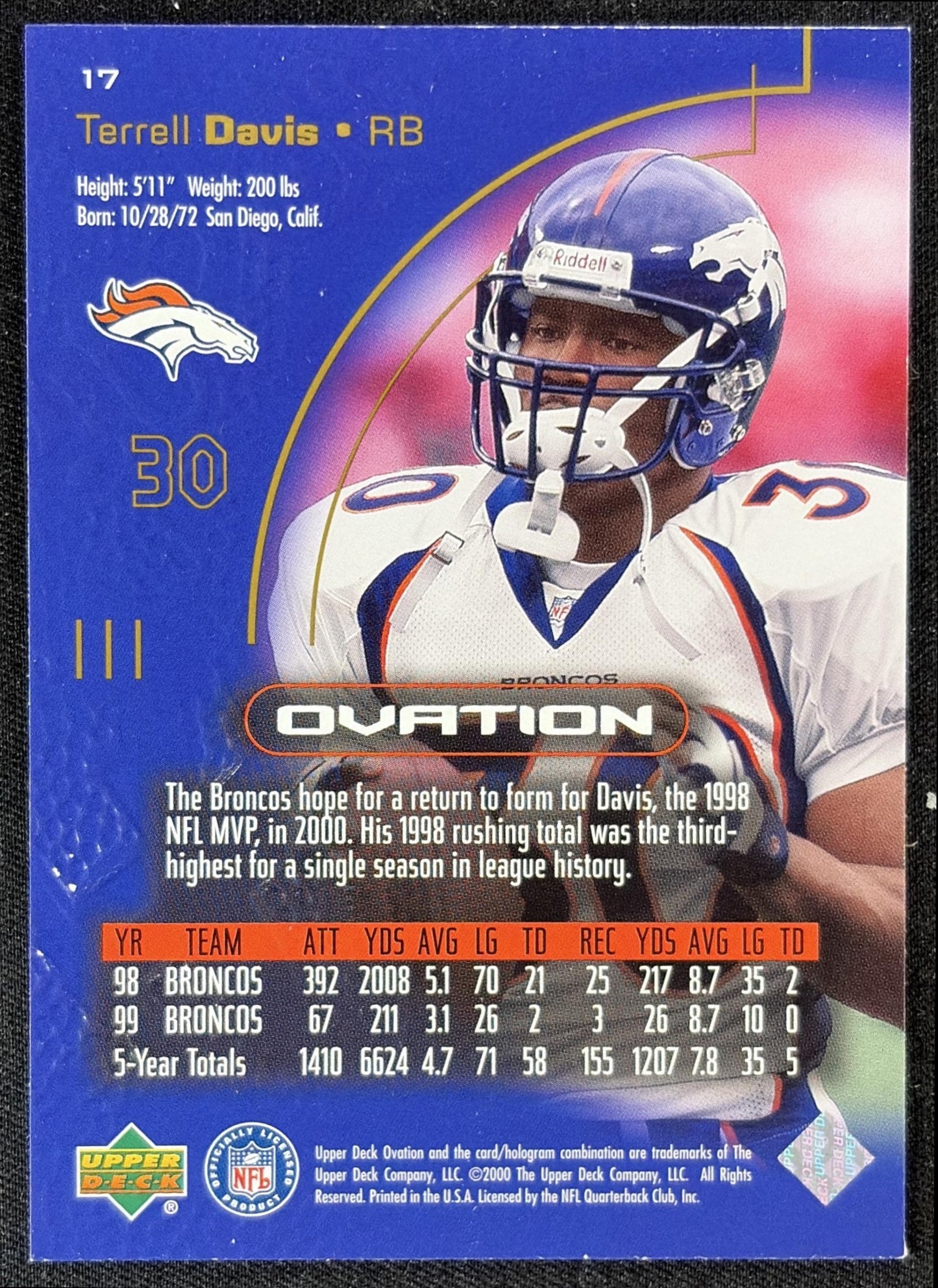 Terrell Davis 2000 Upper Deck Ovation Broncos