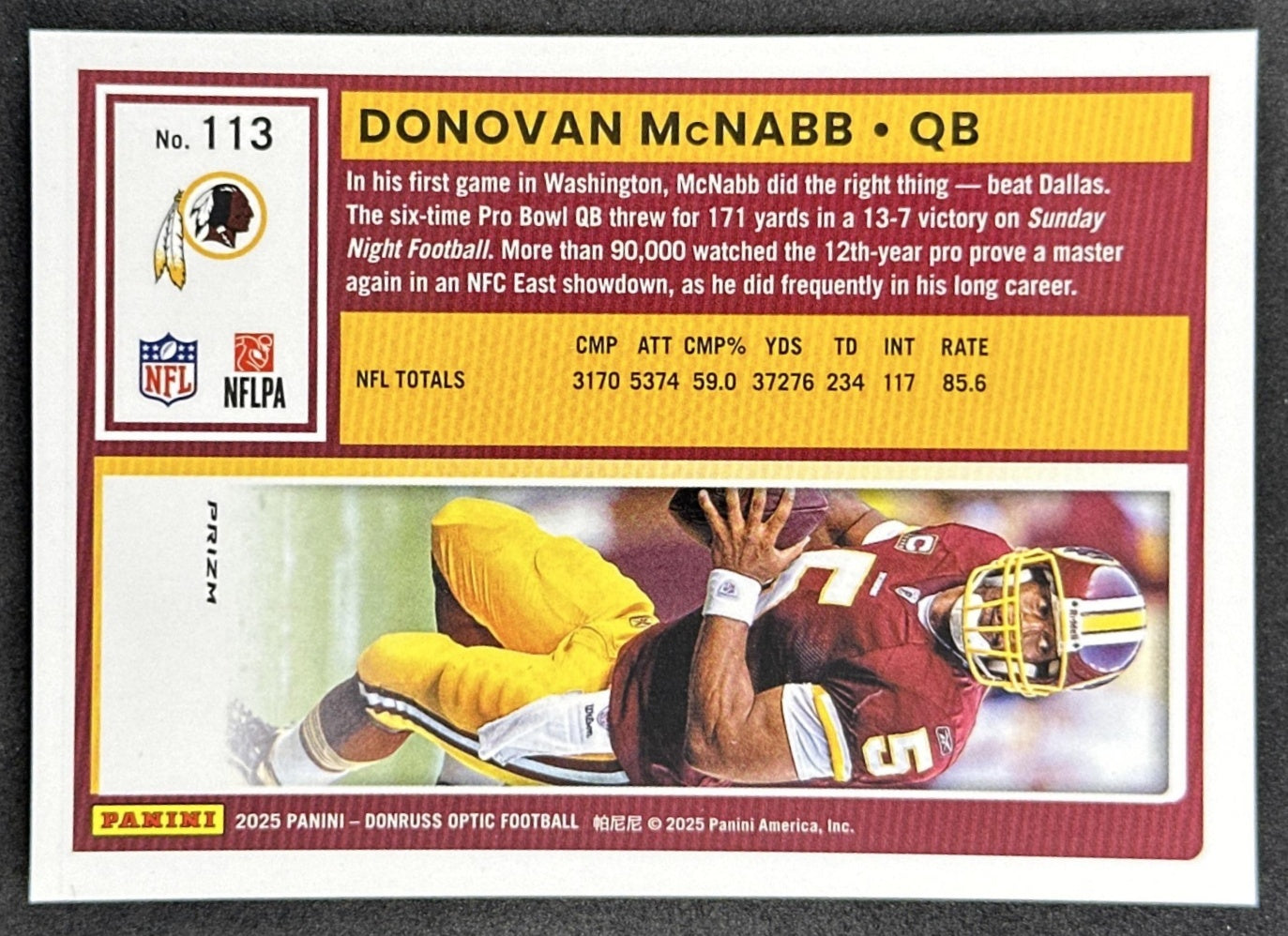 Donovan McNabb 2025 Panini Donruss Optic Stars Prizm Redskins Sports Trading Card