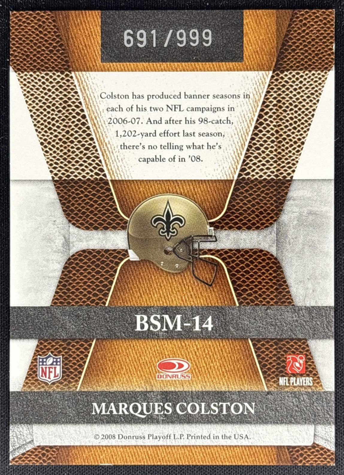 Marques Colston 2008 Leaf Limited Banner Season /999 Saints back