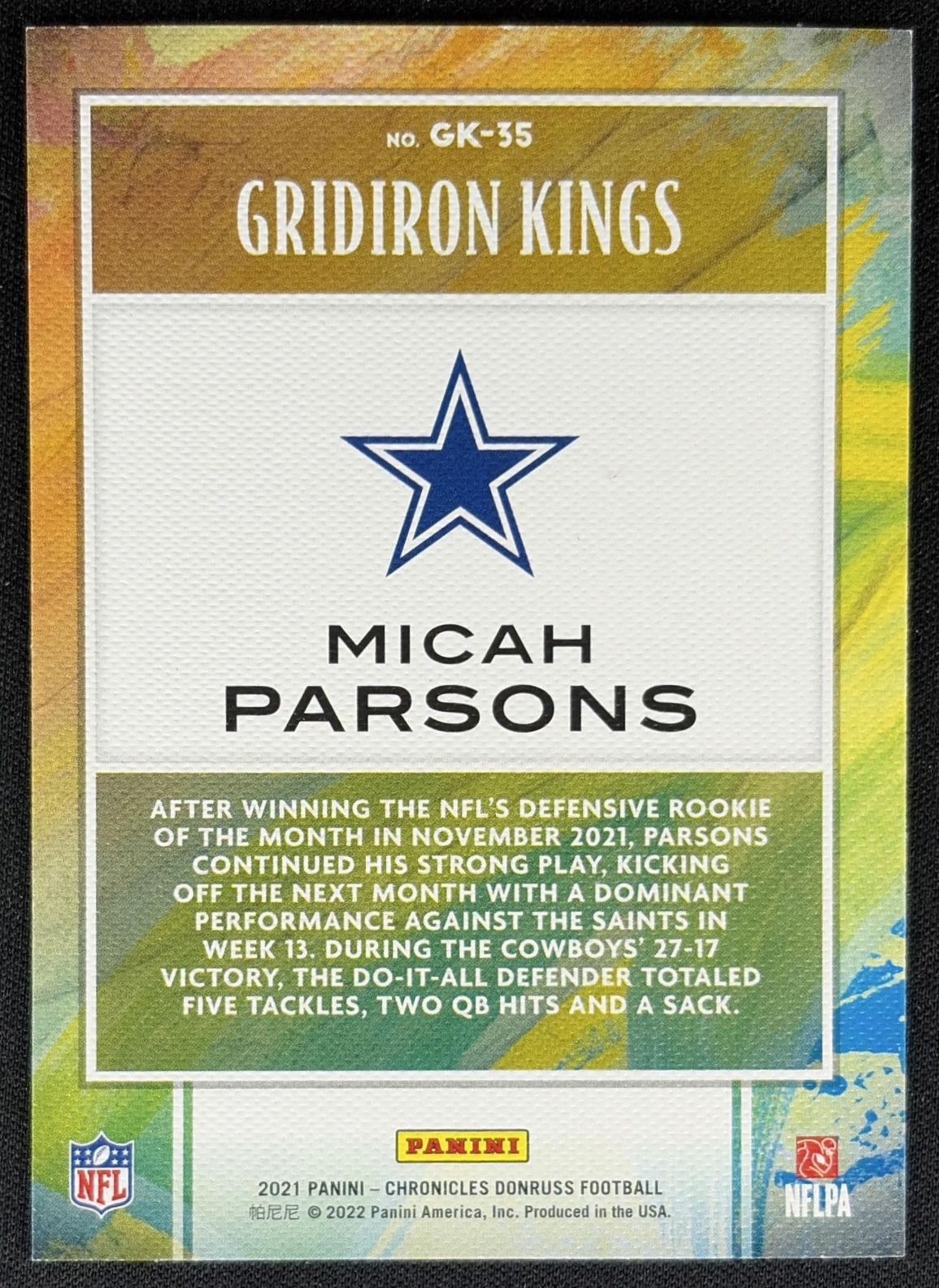 Micah Parsons 2021 Panini Chronicles Gridiron Kings Cowboys
