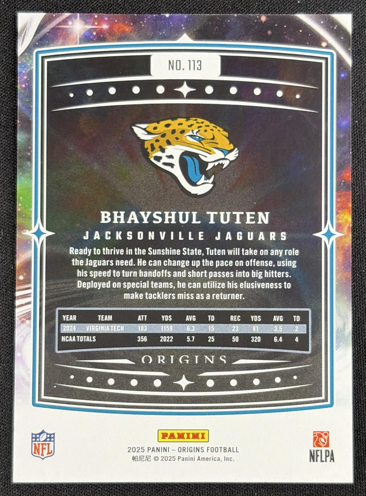Bhayshul Tuten 2025 Panini Origins Rookie Jaguars Sports Trading Card