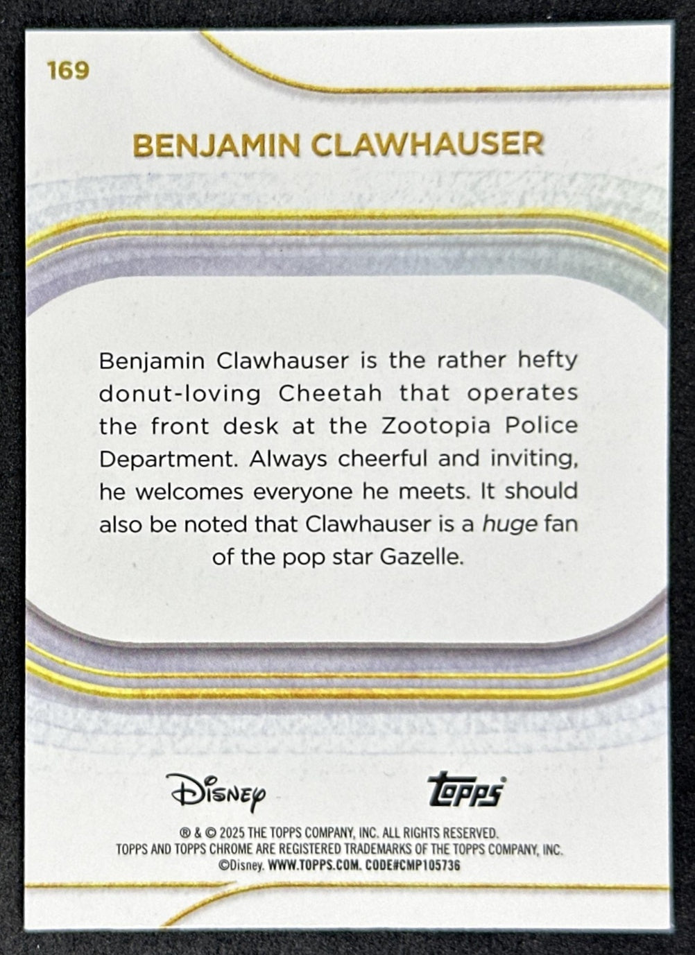 Benjamin Clawhauser 2025 Topps Chrome Disney Non-Sport Trading Cards