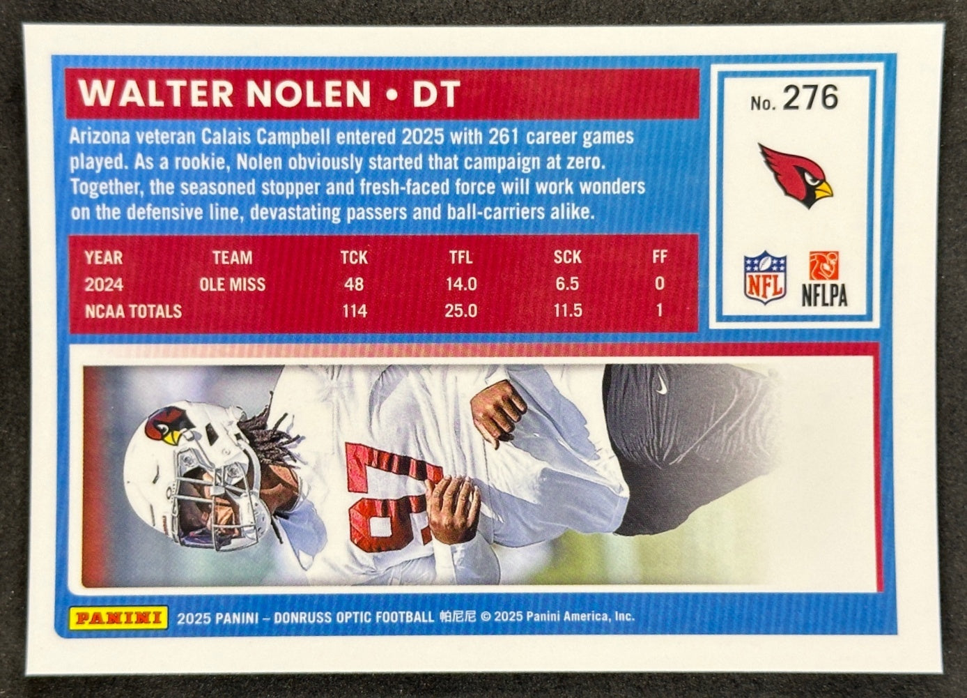 Walter Nolen 2025 Donruss Optic Rated Rookie Cardinals Sports Trading Card