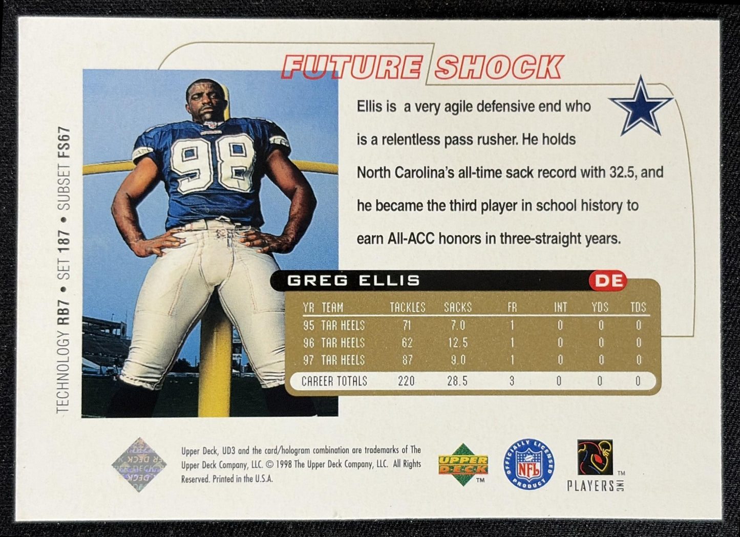 Greg Ellis 1998 Upper Deck UD3 Cowboys