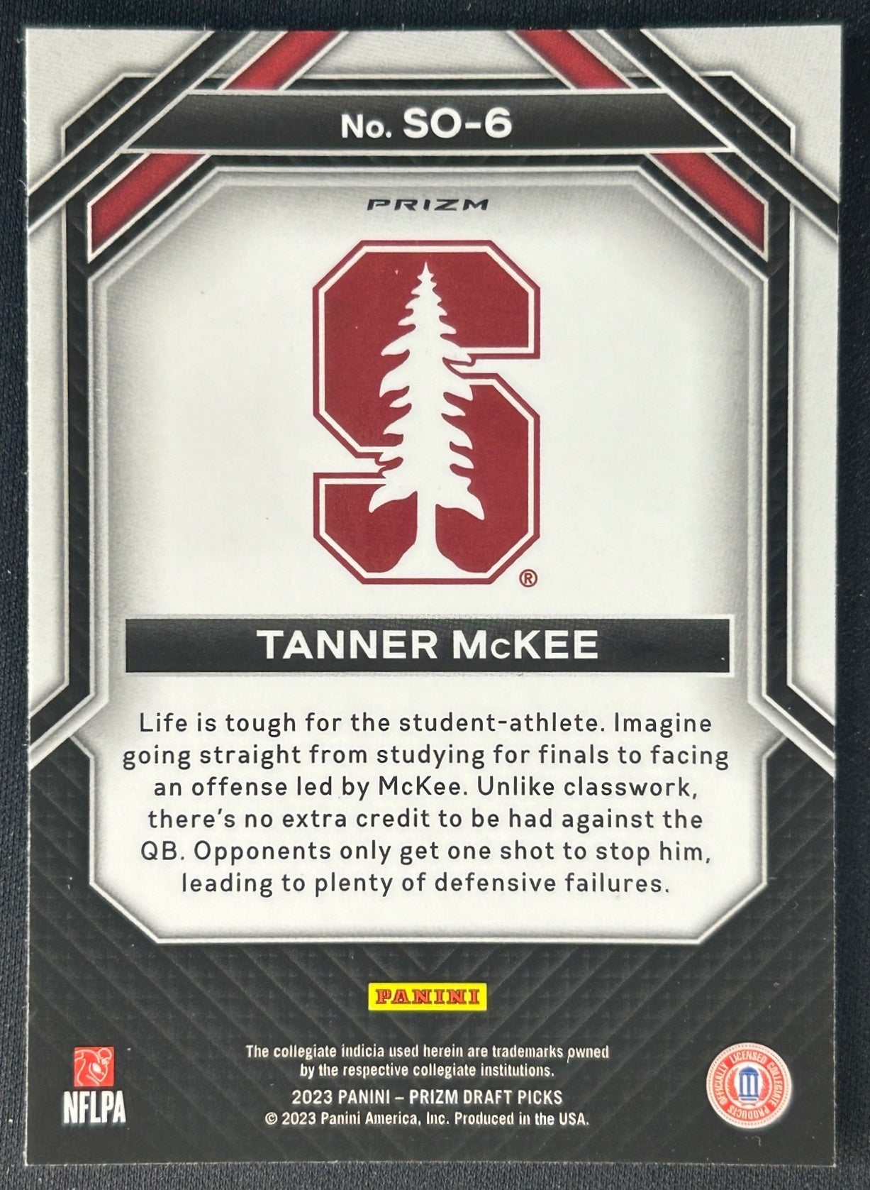 Tanner McKee 2023 Prizm Draft Picks Student Orientation Gold Ice sports trading card back